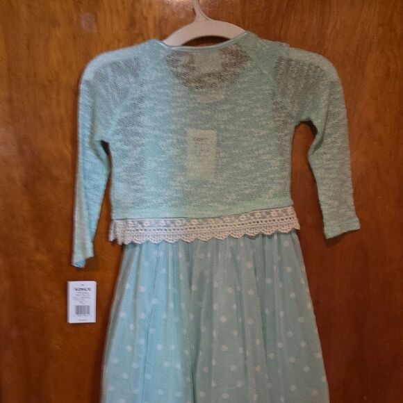Aqua Long Sleeve Dress with Heart Design - Picture 2 of 2